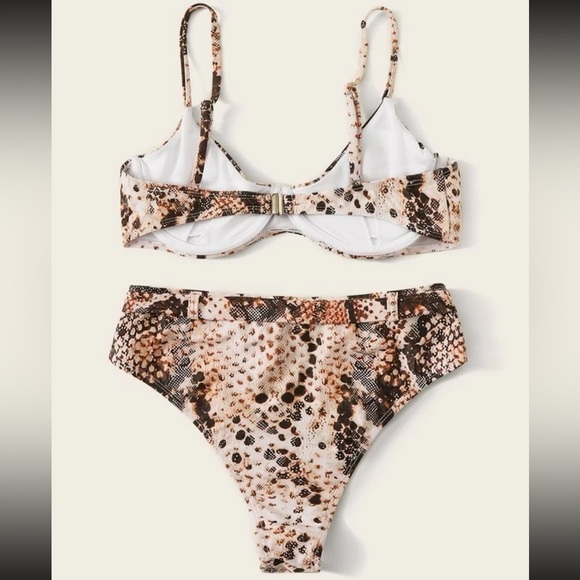 White and Brown animal print bikini top and bottom set size Medium - Picture 3 of 16